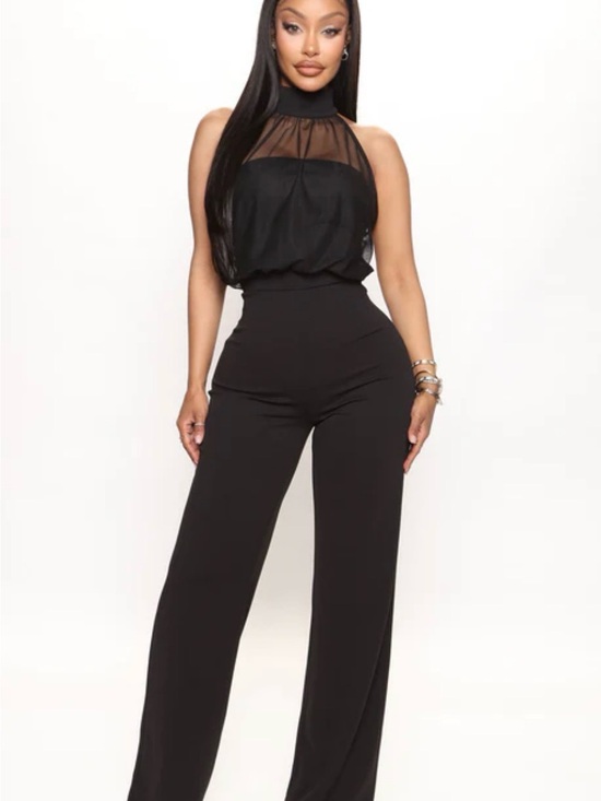 Fashion Nova Pants - Fashion Nova Black Sheer Halter Wide-Leg Jumpsuit